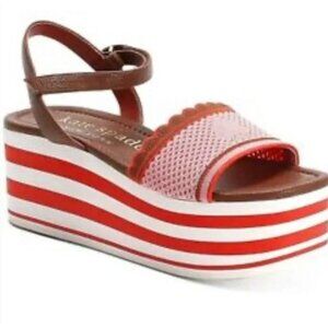 NIB Kate Spade Highrise Spade Wedges Sandals Platforms Leather Pink Size 9